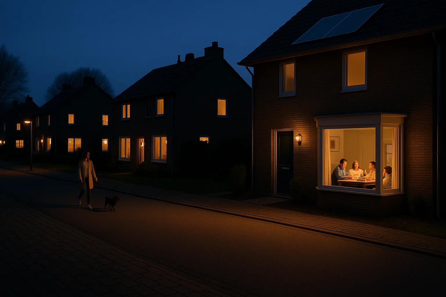 Donkere wijk tijdens stroomuitval